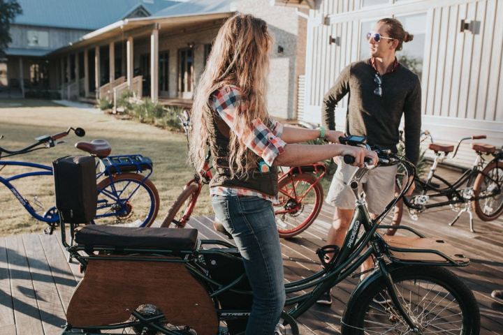 Girl and guy with their bikes