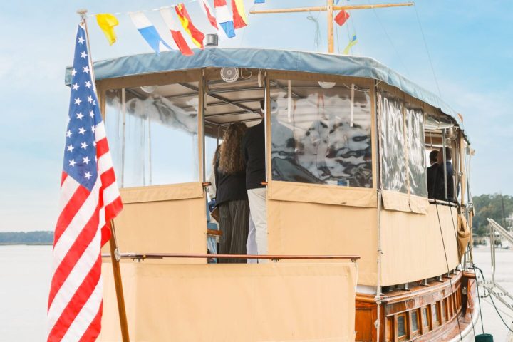 a small boat in a large body of water