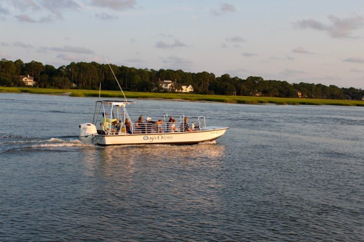 a small boat in a large body of water